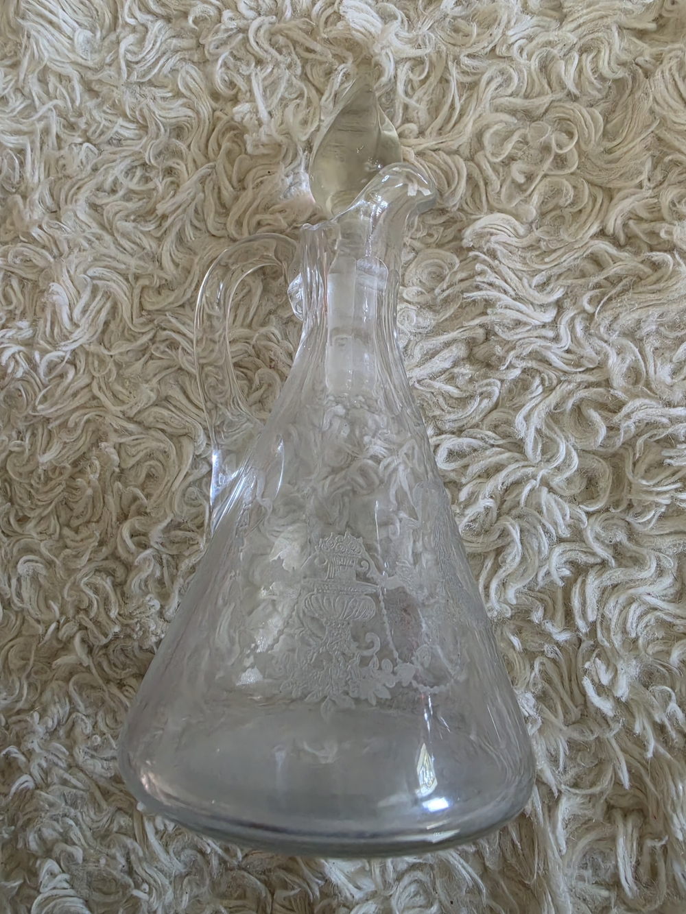 Etched Clear Glass Cruet Pitcher with Stopper